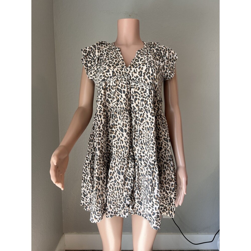 THML SMOCK BABY DOLL CHEETAH LEOPARD SUMMER SIZE SMALL DRESS WITH POCKETS #93